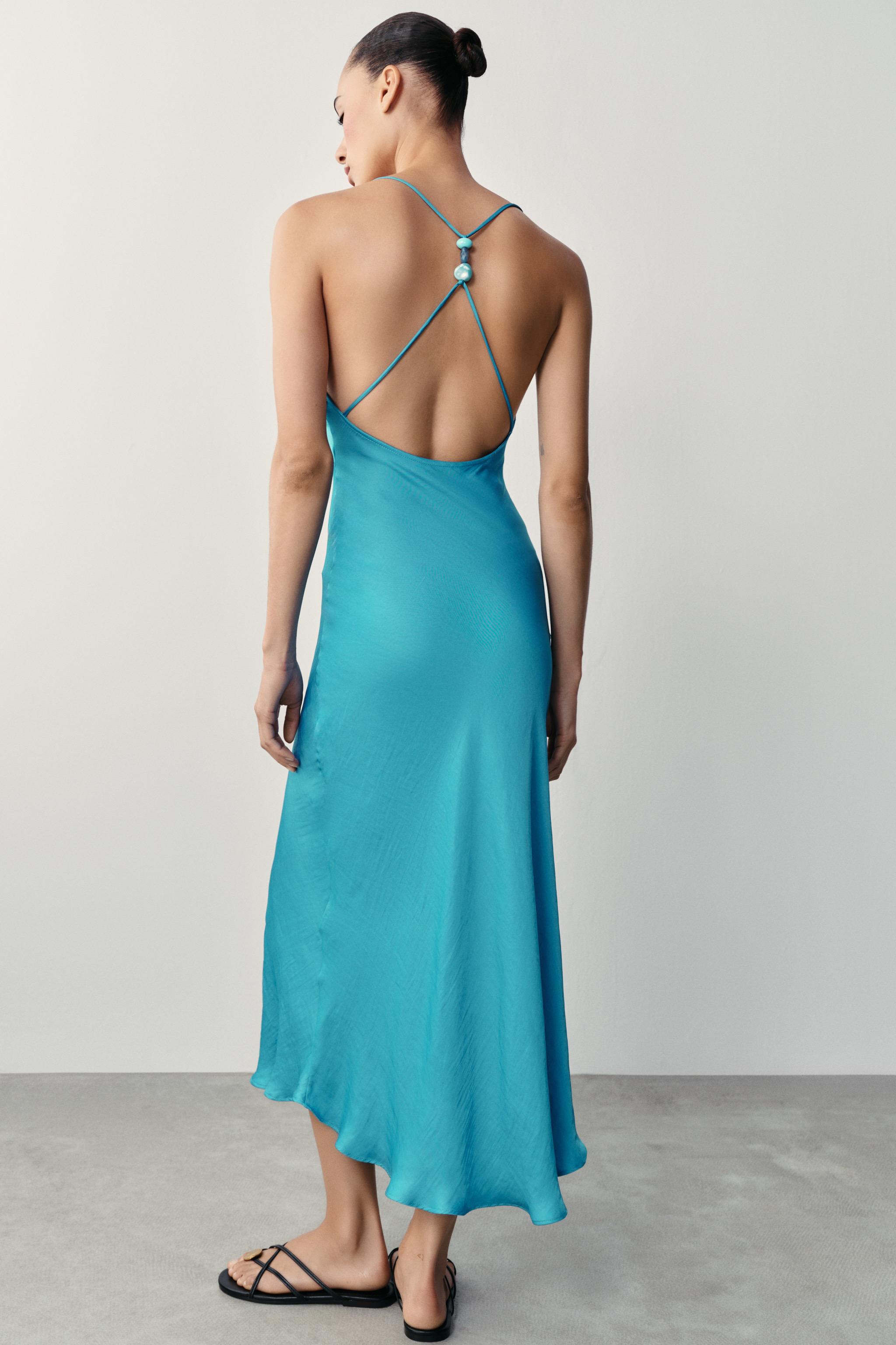 BEADED BACK SATIN EFFECT DRESS